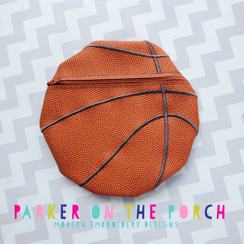 Digital Download - Basketball Zipper Bag - in the hoop machine embroidery ITH pattern