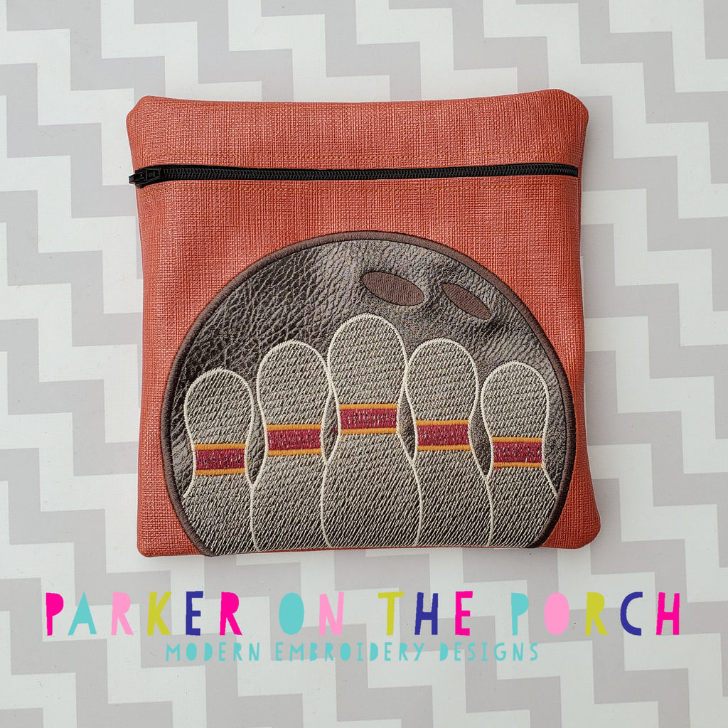 Digital Download - Bowling Zipper Bag - in the hoop machine embroidery ITH pattern