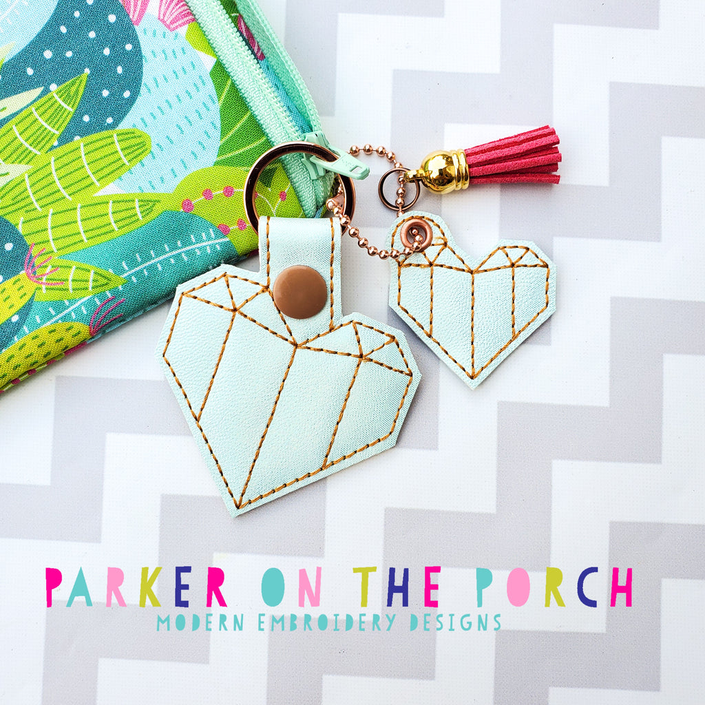 Digital Download - Origami Heart Snaptab and Charm Set - in the hoop machine embroidery ITH pattern