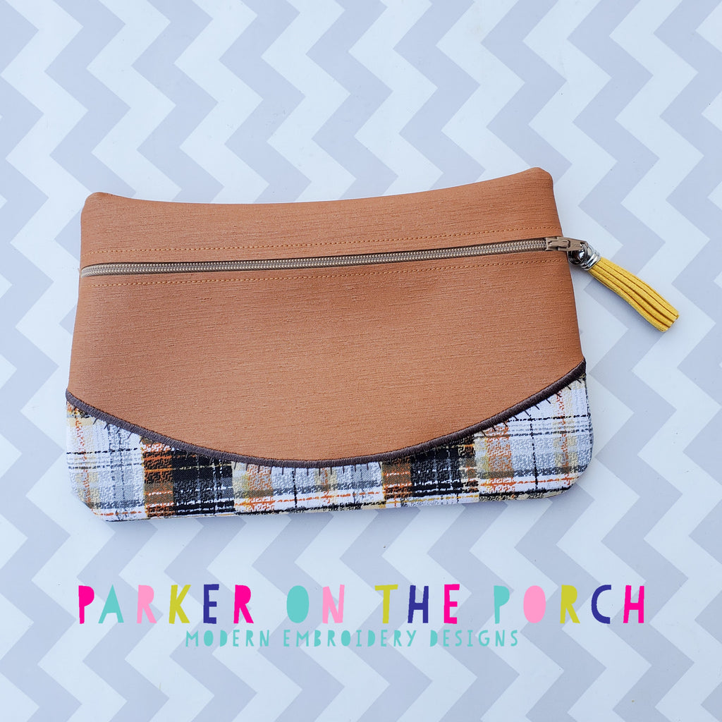 Digital Download - Clutch 2.0 FRONT Zip Zipper Bag - in the hoop machine embroidery ITH pattern