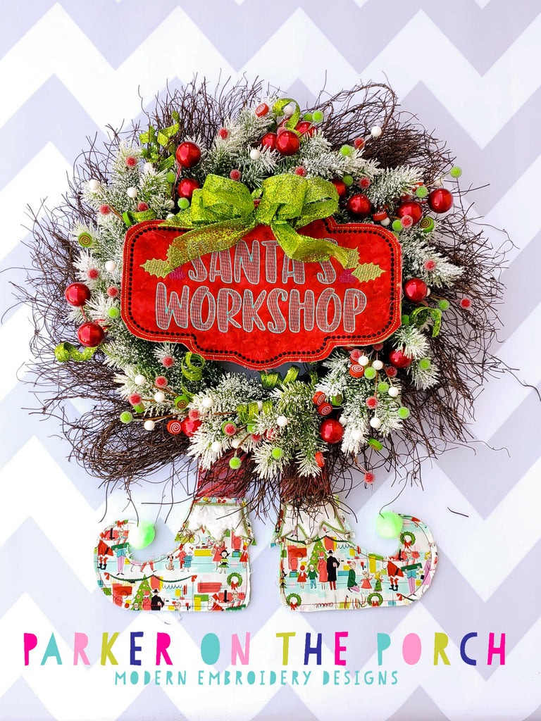 Digital Download- Santa's Workshop Banner BUNDLE - in the hoop machine embroidery ITH pattern