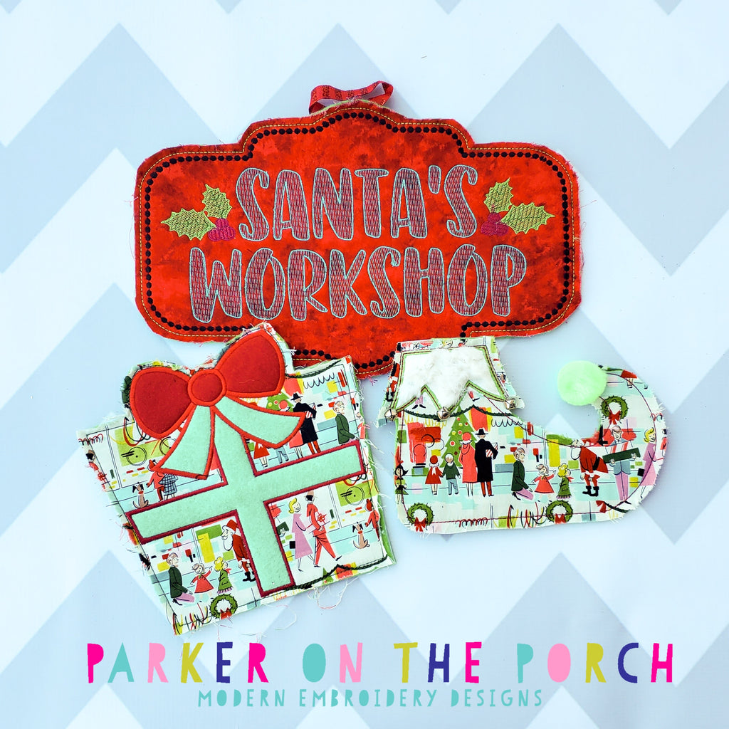 Digital Download- Santa's Workshop Banner BUNDLE - in the hoop machine embroidery ITH pattern