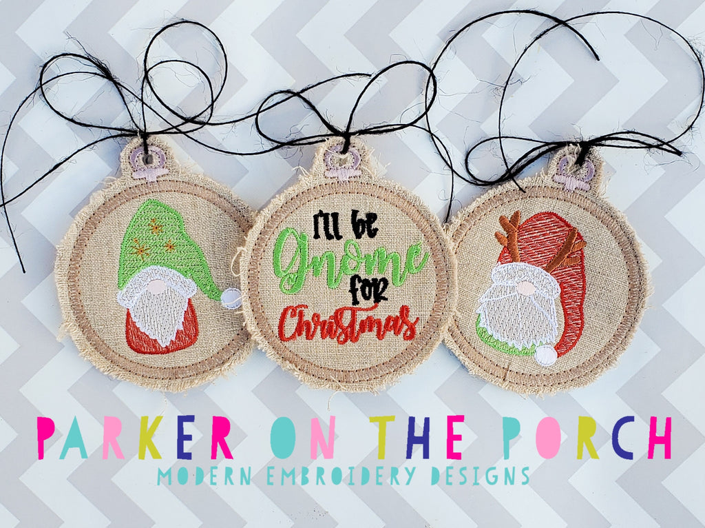 Digital Download- Embroidery Hoop Gnome Ornaments - in the hoop machine embroidery ITH pattern