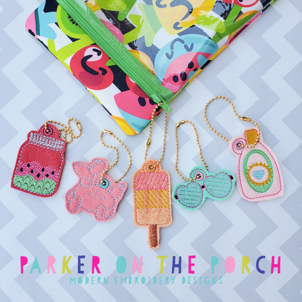 Digital Download- Summer Fun Charm Set 1 - in the hoop machine embroidery ITH pattern