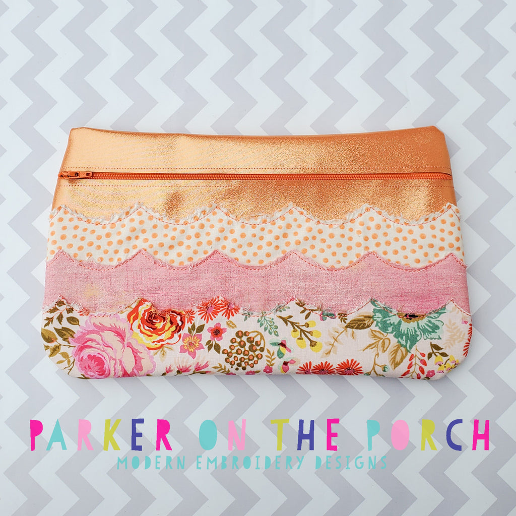 Digital Download- Front Zip- Scallop Zipper Bag - in the hoop machine embroidery ITH pattern