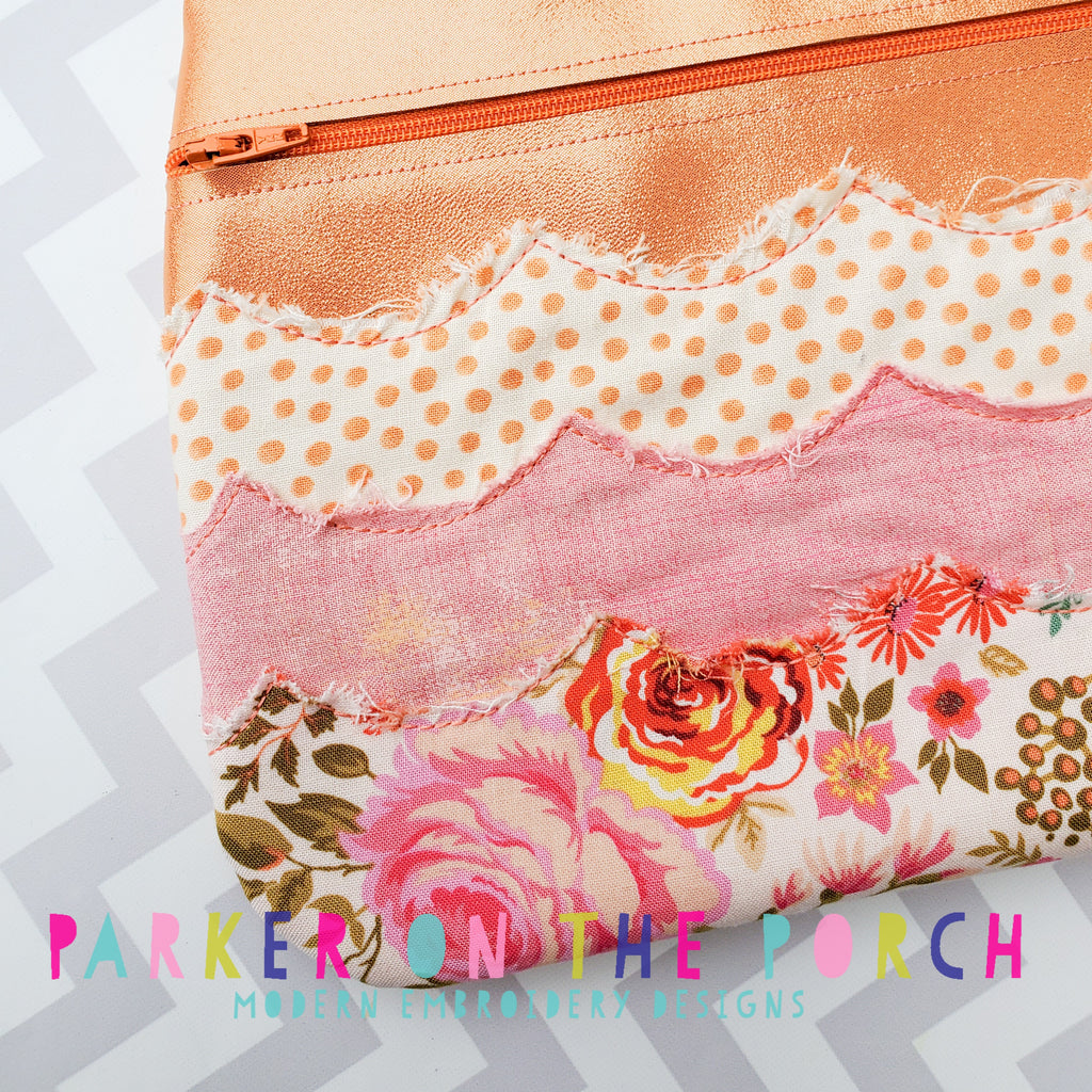 Digital Download- Front Zip- Scallop Zipper Bag - in the hoop machine embroidery ITH pattern