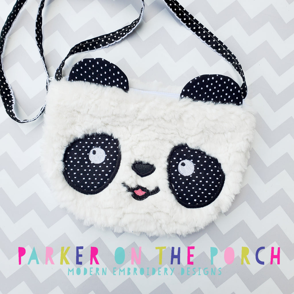 Digital Download- Top Zip Panda Zipper Bag - in the hoop machine embroidery ITH pattern