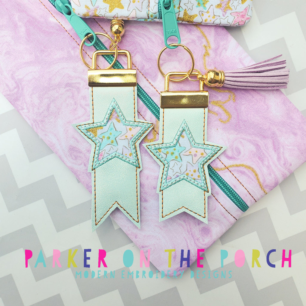 Digital Download- Monogram Flag Fob- Star - in the hoop machine embroidery ITH pattern