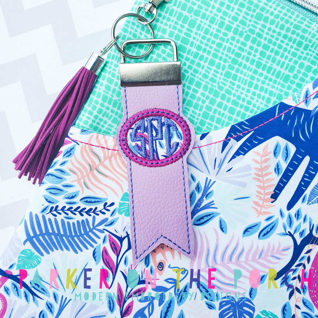 Digital Download- Monogram Flag Fob Keyfob- Oval - in the hoop machine embroidery ITH pattern