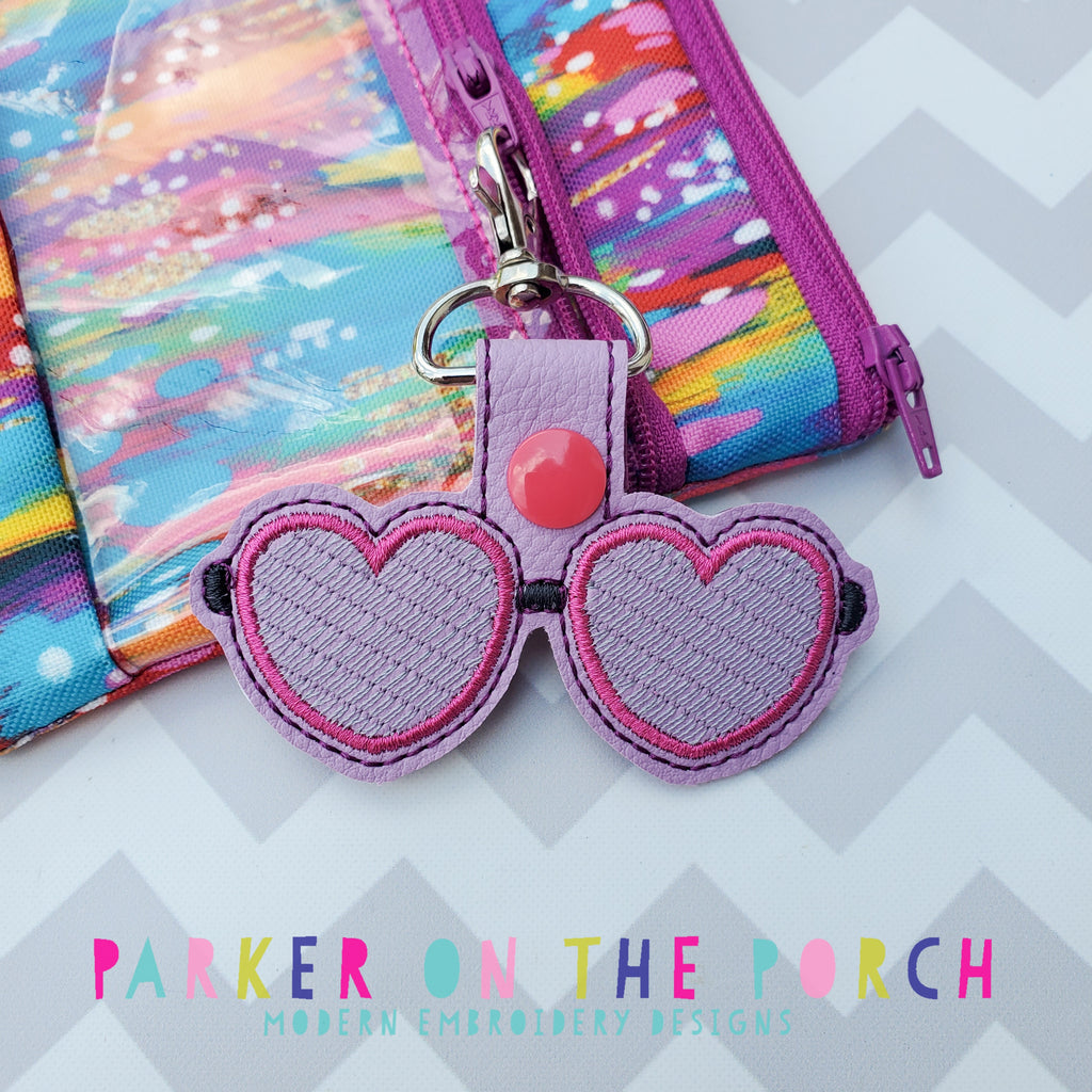 Digital Download- Heart Sunglasses Snaptab - in the hoop machine embroidery ITH pattern