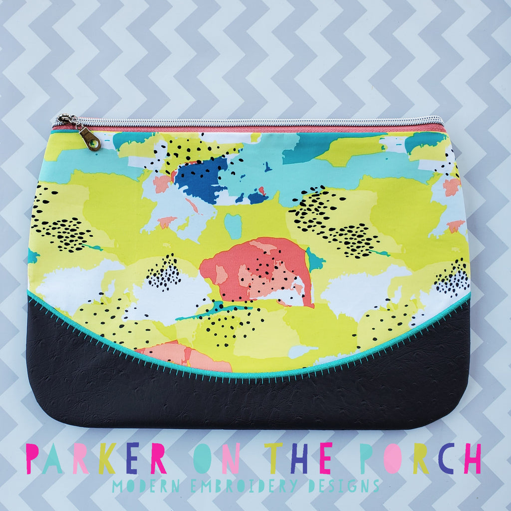 Digital Download- #5 Clutch 2.0 Top Zip Zipper Bag - in the hoop machine embroidery ITH pattern