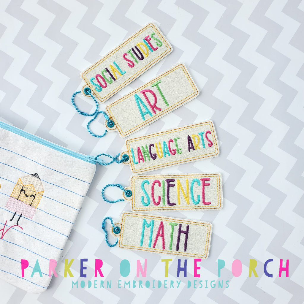Digital Download- School Label Charms - in the hoop machine embroidery ITH pattern